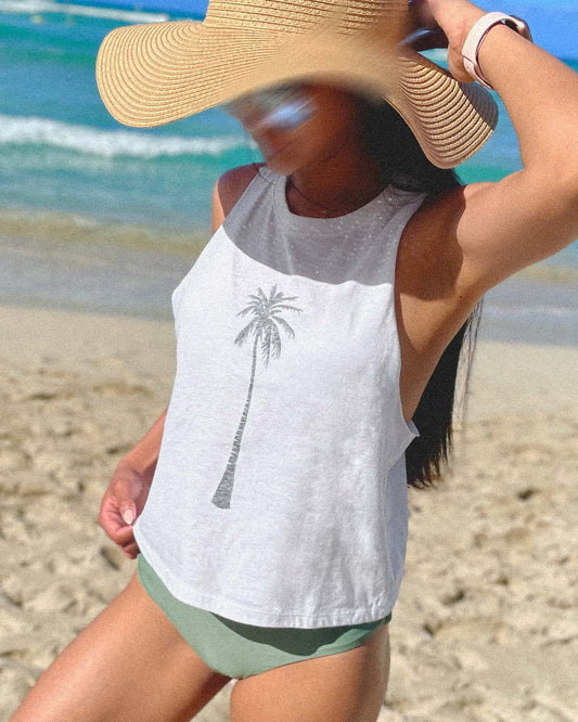 SLEEVELESS CROPPED RACERBACK TANK - PALMS